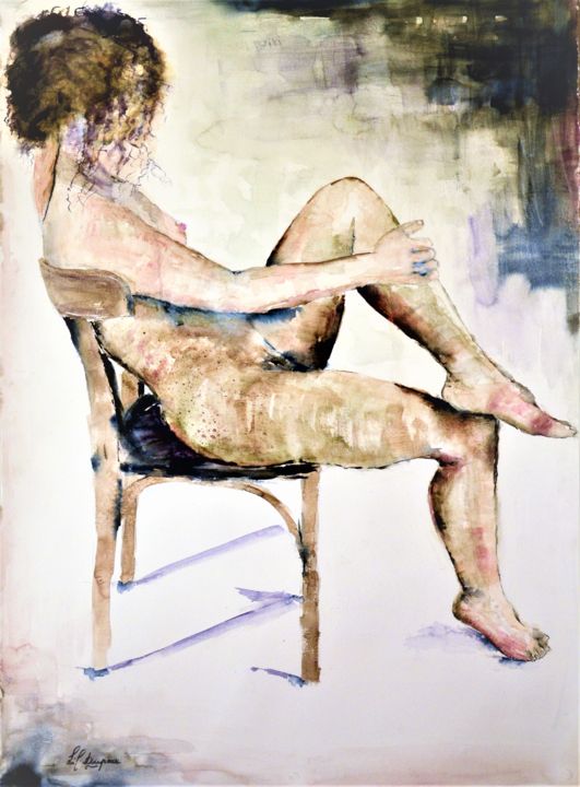 Painting titled "Nude" by Lil Dupeux, Original Artwork, Watercolor