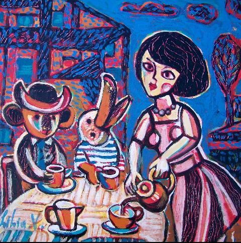 Schilderij getiteld "My Dream Cup of Tea" door Lilia Varetsa, Origineel Kunstwerk