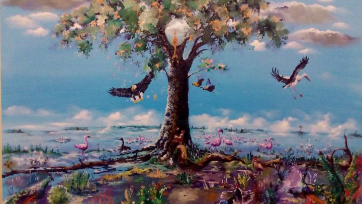 Painting titled "World of Phoenix" by Lilia Buraga, Original Artwork, Oil