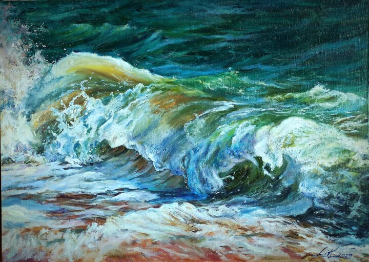 Картина под названием "Морской прибой. Кар…" - Лилиана Ковхуто, Подлинное произведение искусства, Масло Установлен на Деревя…
