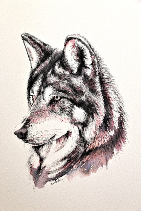 Pintura intitulada "Wolf" por Liliana Oliveira, Obras de arte originais, Aquarela