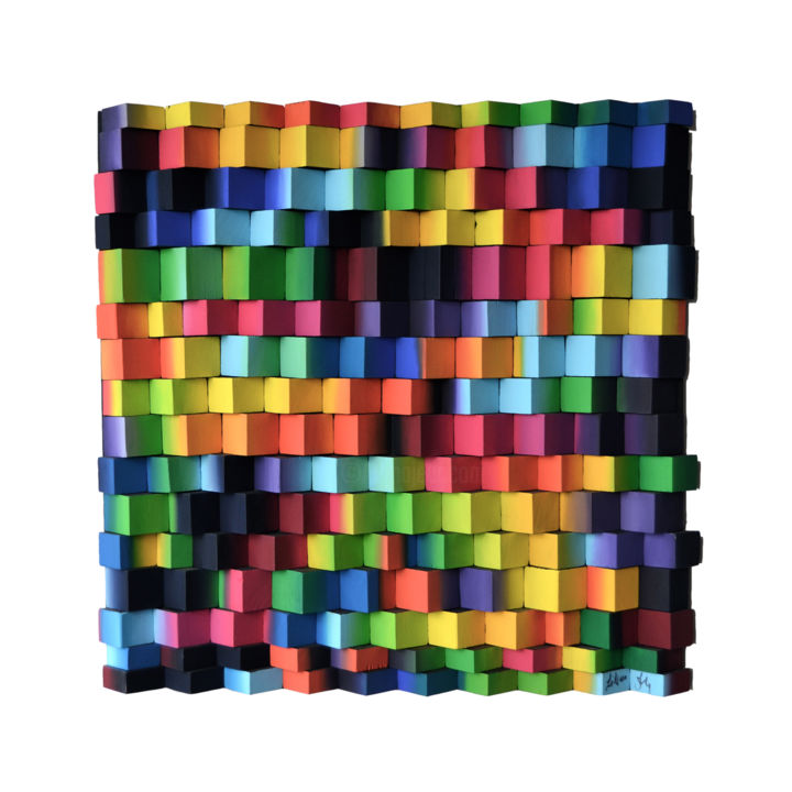 Картина под названием "Ripples Rainbow / 1…" - Liliana Stoica, Подлинное произведение искусства, Акрил Установлен на Деревян…