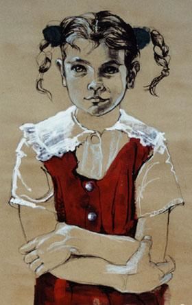 Painting titled "Portrait in red" by Lilian Barac, Original Artwork