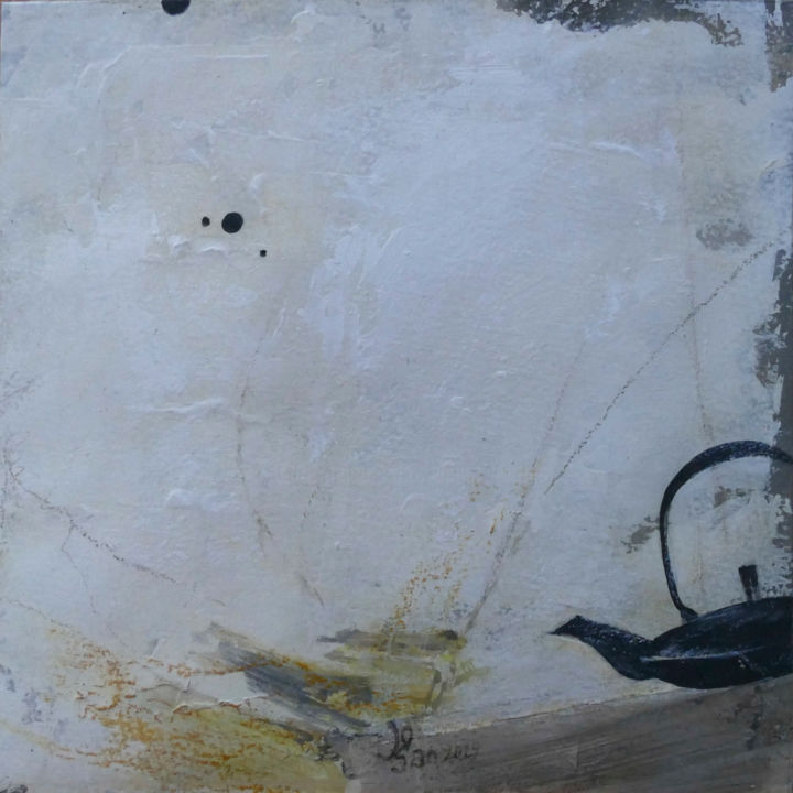 Картина под названием "Thé blanc 2" - Liliane Bordes, Подлинное произведение искусства, Акрил Установлен на Другая жесткая п…