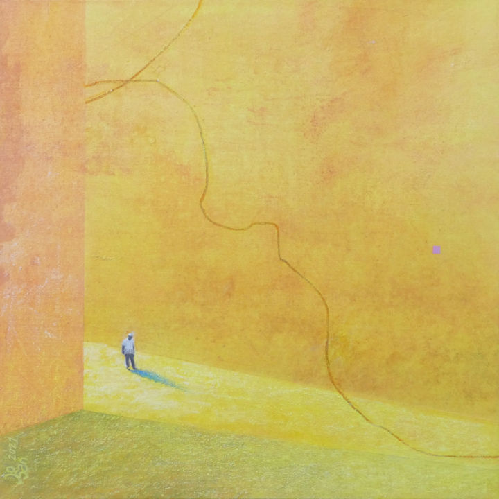 Картина под названием "Tournesol" - Liliane Bordes, Подлинное произведение искусства, Акрил Установлен на Деревянная панель