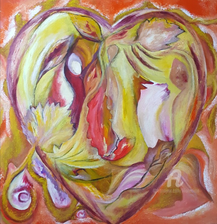 Peinture intitulée "Coeur d'Automne" par Liliane Cima, Œuvre d'art originale, Acrylique Monté sur Châssis en bois