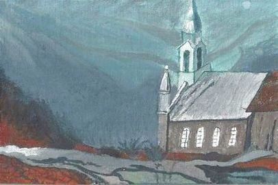 Painting titled "chapelle" by Liliane Leroy, Original Artwork, Oil