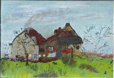 Painting titled "campagne" by Liliane Leroy, Original Artwork, Oil