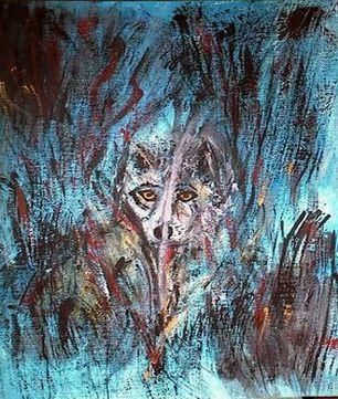Painting titled "loup" by Liliane Leroy, Original Artwork, Oil