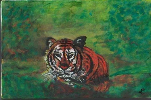 Schilderij getiteld "tigre" door Liliane Leroy, Origineel Kunstwerk, Olie