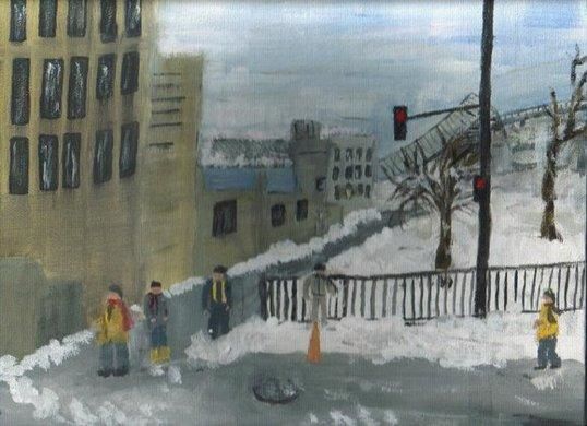 Painting titled "montreal sous le po…" by Liliane Leroy, Original Artwork