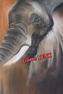 Painting titled "Tête d'éléphant" by Liliane Yenk, Original Artwork