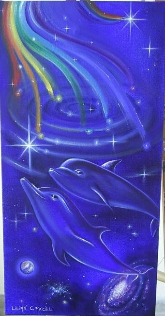 Painting titled "DOLPHINS COSMIC" by Lilian Piccilli, Original Artwork
