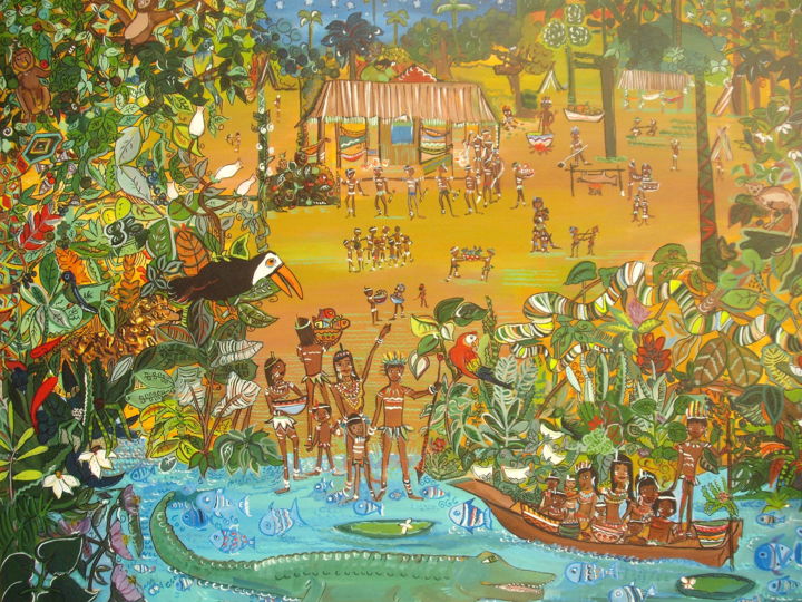 Painting titled "Índios" by Lílian Rosa, Original Artwork, Acrylic