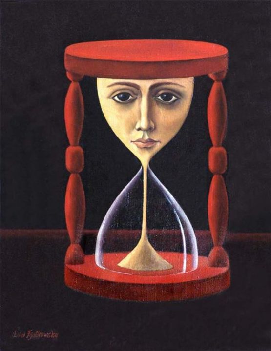 Painting titled "hourglasss" by Lili Fijalkowska, Original Artwork, Oil