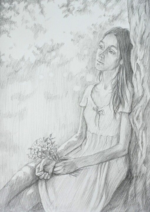 Dessin intitulée "In the shade of the…" par Liliia Shpitaleva, Œuvre d'art originale, Crayon