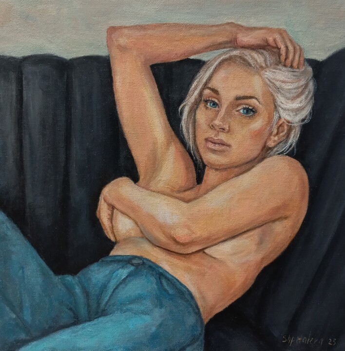Painting titled "Relax" by Liliia Shpitaleva, Original Artwork, Oil Mounted on Cardboard
