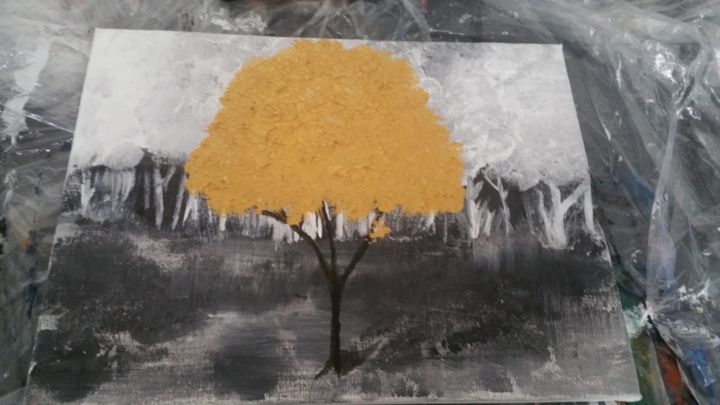 Peinture intitulée "L'arbre d'or" par Aline Chartier, Œuvre d'art originale
