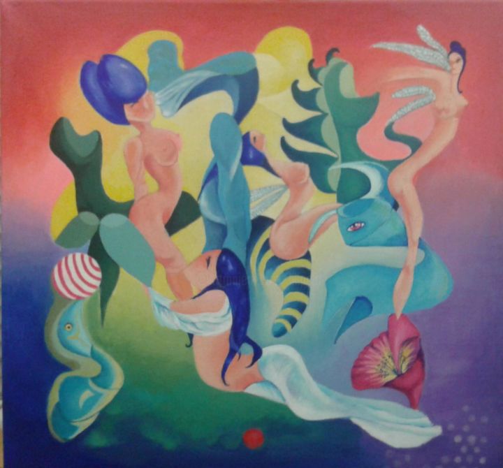 Peinture intitulée ""El tiempo de Eros"…" par Lili Polo, Œuvre d'art originale, Acrylique