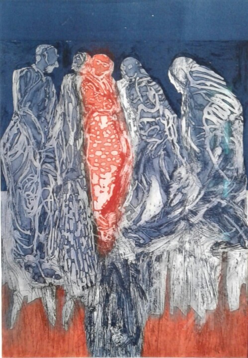 Gravures & estampes intitulée "In der Menge" par Lilli Deutsch, Œuvre d'art originale, Gravure