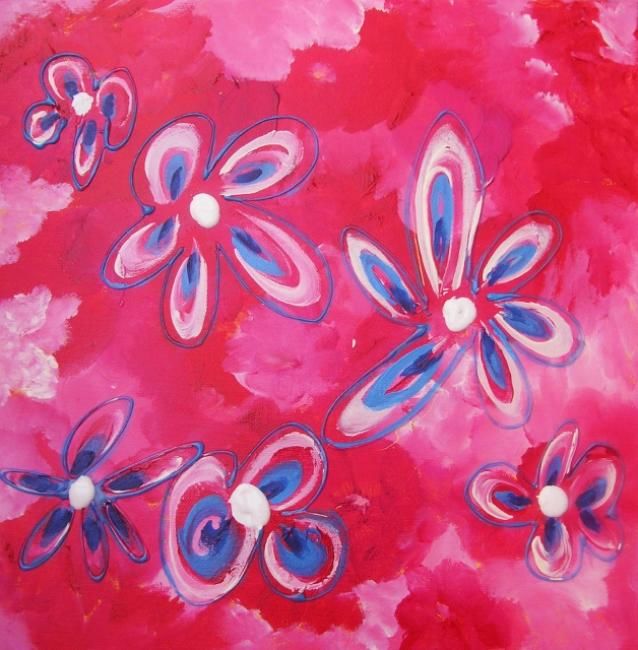 Malerei mit dem Titel "Sommerblumen" von Lilly Rhabarber Zinn, Original-Kunstwerk, Öl