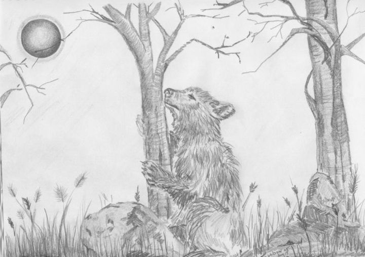 Drawing titled "Tree hugging bear" by Bobbi Wilson, Original Artwork
