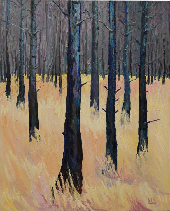 Painting titled "Forest" by Lilit Vardanyan, Original Artwork, Oil