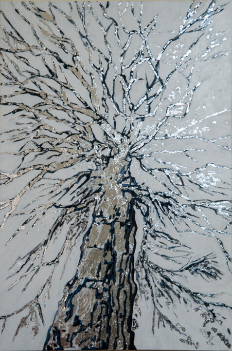 Painting titled "A Silver Tree" by Lilit Vardanyan, Original Artwork, Acrylic