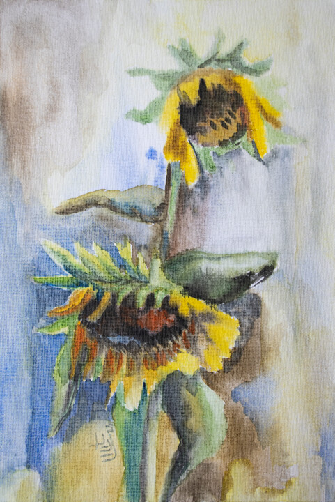 Картина под названием "Sunflowers 2" - Lilit Vardanyan, Подлинное произведение искусства, Акварель