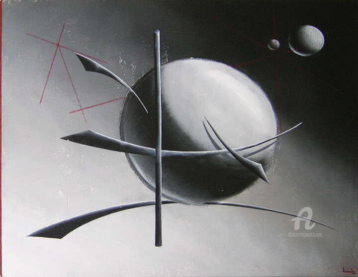 Malerei mit dem Titel "Yag The Space Boat" von Lilou Sauvegrain (Kemoji), Original-Kunstwerk, Acryl