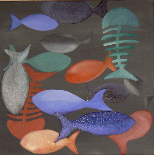 Peinture intitulée "poissons multicolor…" par Leslie Gautier, Œuvre d'art originale