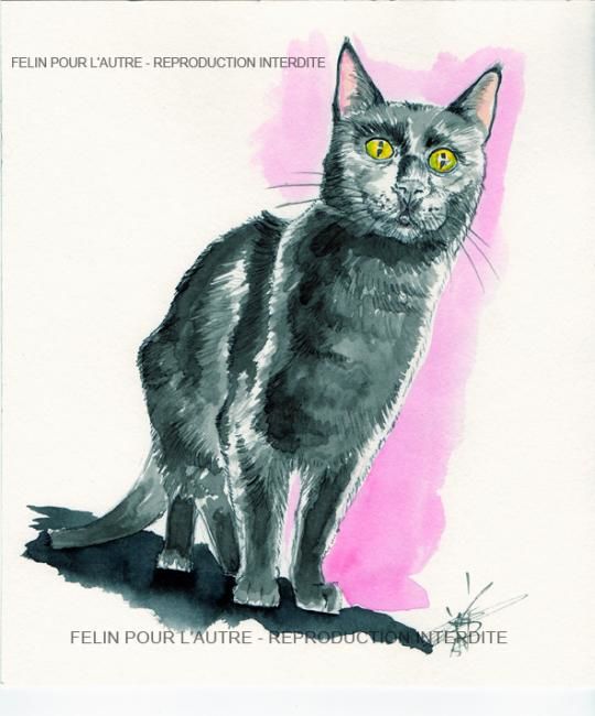 Dessin intitulée "Le chat noir" par Lilou, Œuvre d'art originale, Autre