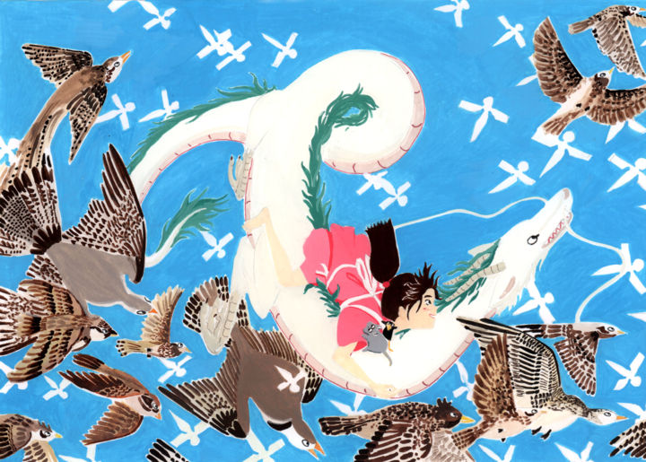 Malarstwo zatytułowany „Chihiro et les Oise…” autorstwa Lil Sire, Oryginalna praca, Gwasz