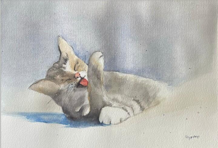 Painting titled "Petit chat" by Lily Power, Original Artwork, Watercolor