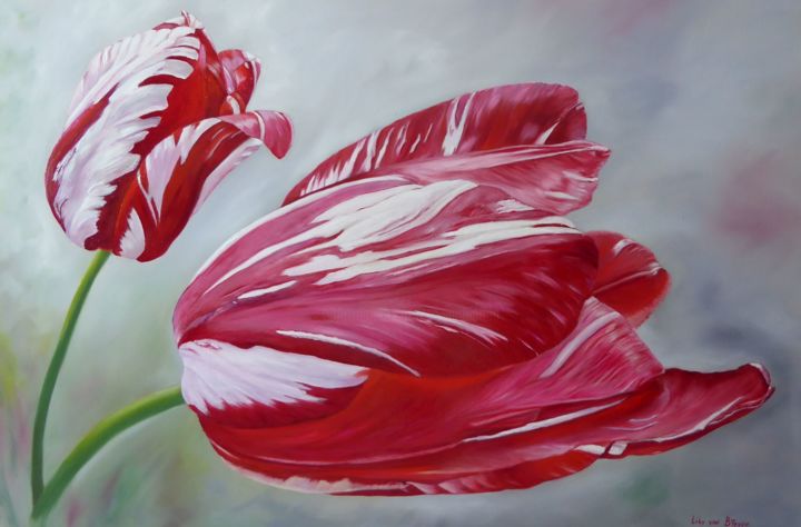 Painting titled "English tulip" by Lily Van Bienen, Original Artwork, Oil