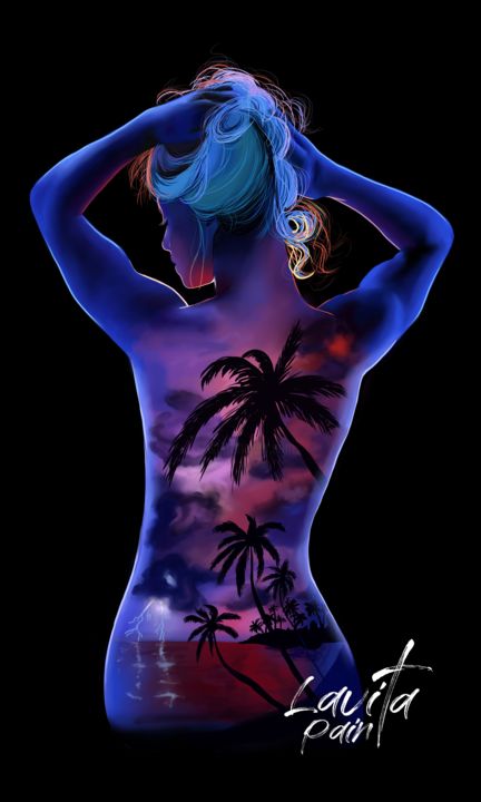 Σχέδιο με τίτλο "Palm girl" από Lavitapaint, Αυθεντικά έργα τέχνης, 2D ψηφιακή εργασία