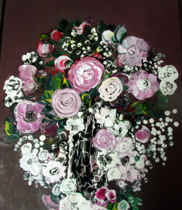 Painting titled "LE BOUQUET ROMANTIQ…" by Annick Pallard, Original Artwork, Acrylic