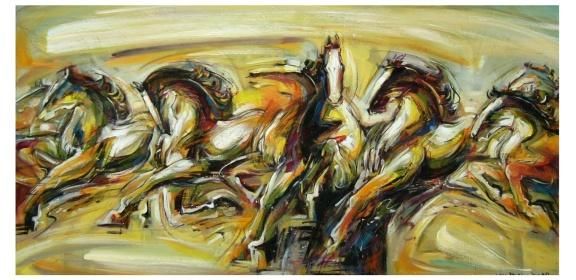 Schilderij getiteld "ancient horses 2" door Ah Cheng Lim, Origineel Kunstwerk