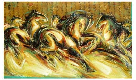 Картина под названием "ancient horses 14" - Ah Cheng Lim, Подлинное произведение искусства
