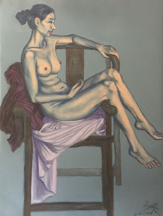 Drawing titled "女人体（布面丙烯）" by Limin Wang, Original Artwork, Tempera