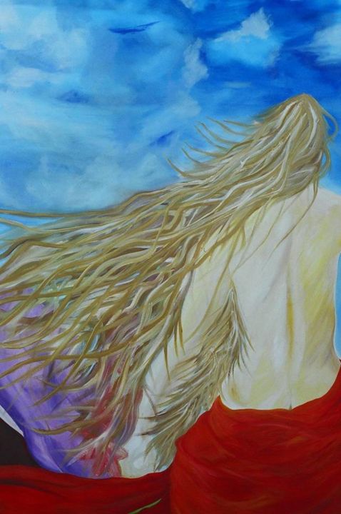 Pittura intitolato "mujer-al-viento-200…" da Mildred Collazo, Opera d'arte originale, Altro