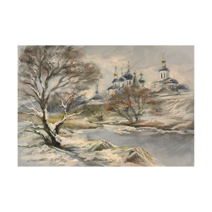 Painting titled "Юная зима" by Elena Limonova, Original Artwork, Watercolor