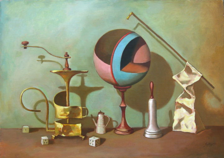 Картина под названием "Натюрморт со сферой." - Лиля Муратова, Подлинное произведение искусства, Масло