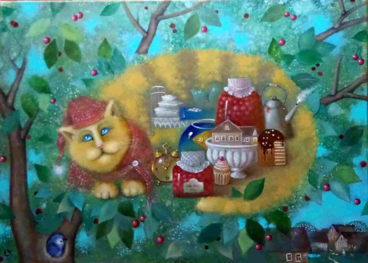 Картина под названием "Cherry guardian" - Lina Alchimavičienė, Подлинное произведение искусства, Масло