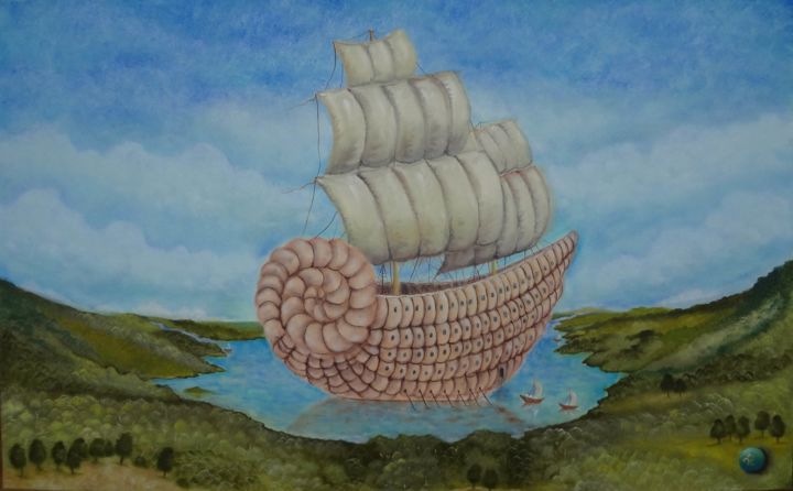 Картина под названием "''Adventure''" - Lina Alchimavičienė, Подлинное произведение искусства, Масло