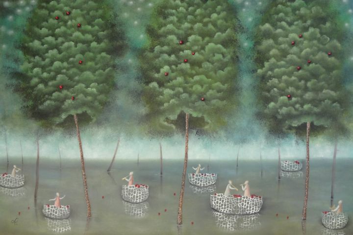 Картина под названием "Wild apple trees" - Lina Alchimavičienė, Подлинное произведение искусства