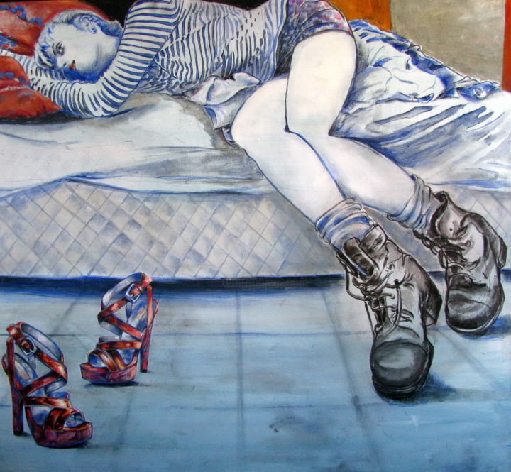 Schilderij getiteld "New Shoes" door Lina, Origineel Kunstwerk, Olie