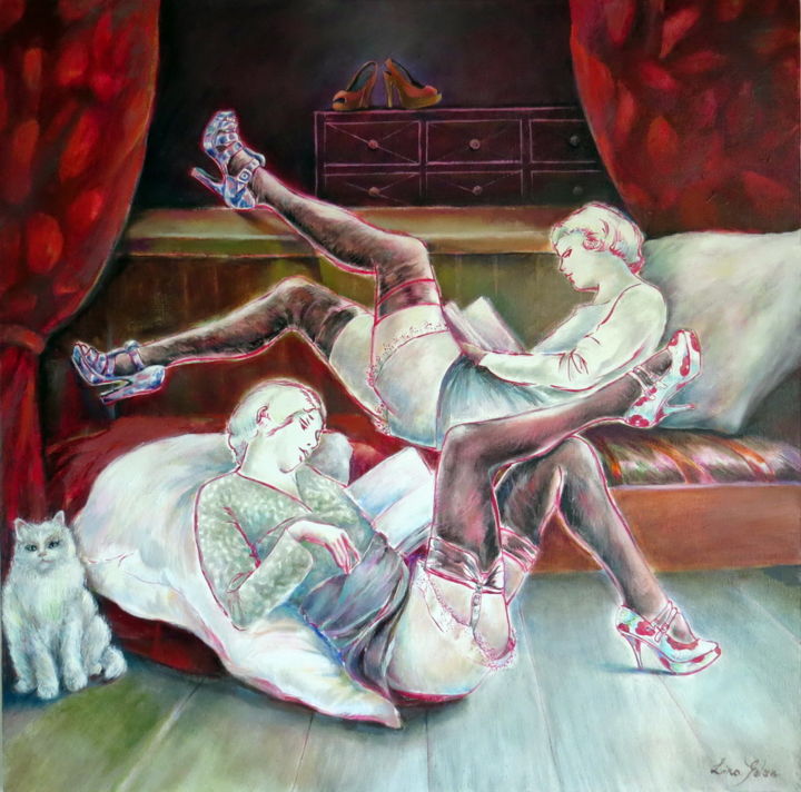 Painting titled "Repose" by Lina, Original Artwork, Oil
