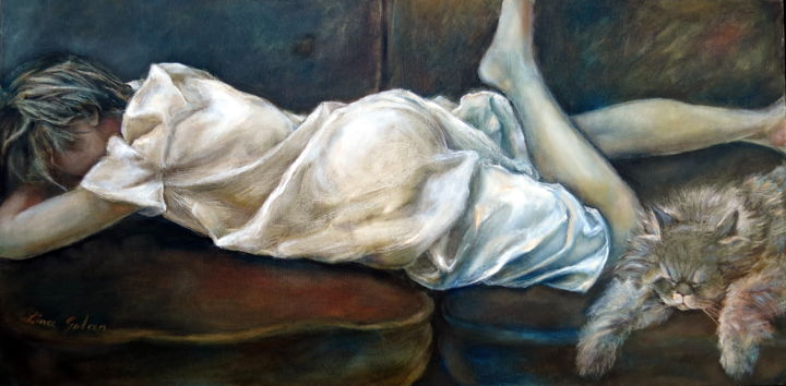 Painting titled "White dress" by Lina, Original Artwork, Oil