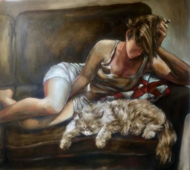 Painting titled "Repose" by Lina, Original Artwork, Oil